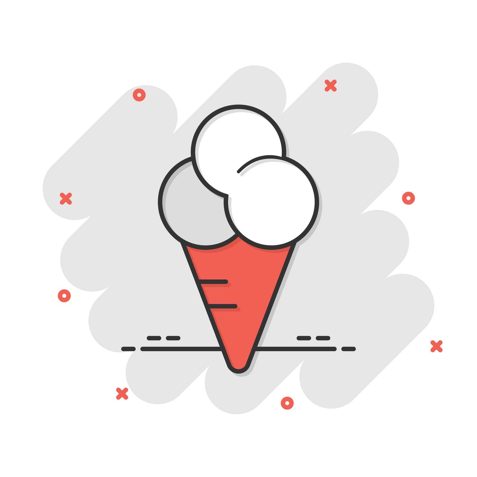 Ice cream icon in comic style. Sundae cartoon vector illustration on white isolated background. Sorbet dessert splash effect business concept. by LysenkoA