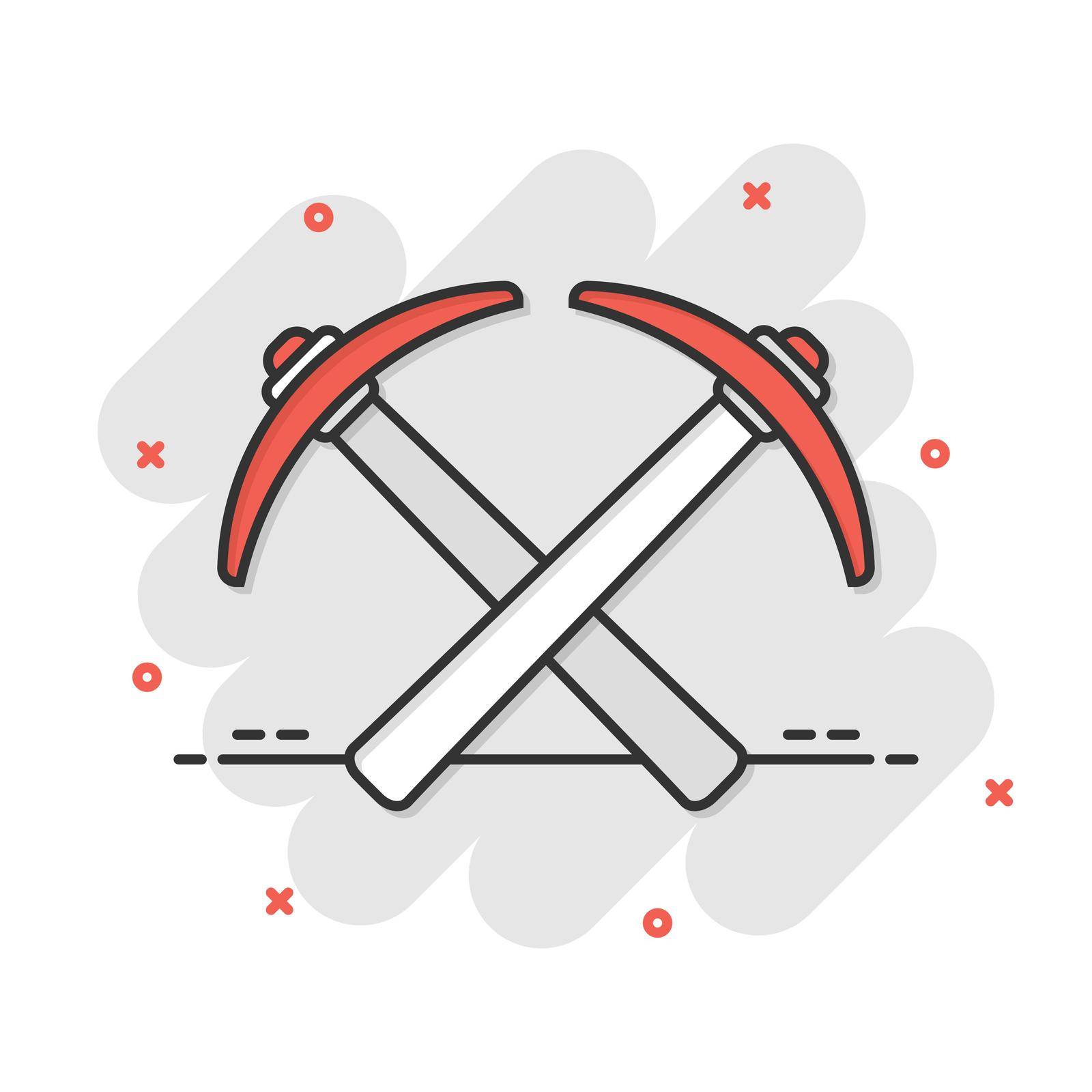 Axe icon in comic style. Lumberjack cartoon vector illustration on white isolated background. Blade splash effect business concept. by LysenkoA