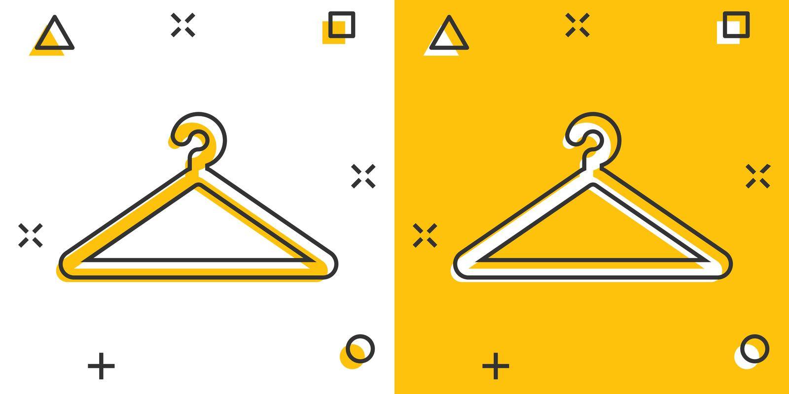 Vector cartoon hanger icon in comic style. Wardrobe hander sign illustration pictogram. Hanger business splash effect concept. by LysenkoA