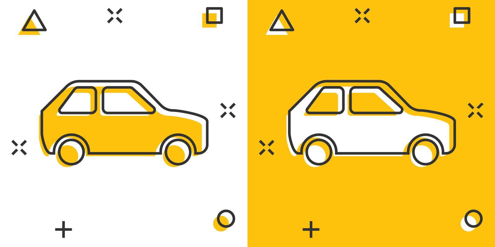 Car icon in comic style. Automobile car vector cartoon illustration pictogram. Auto business concept splash effect. by LysenkoA