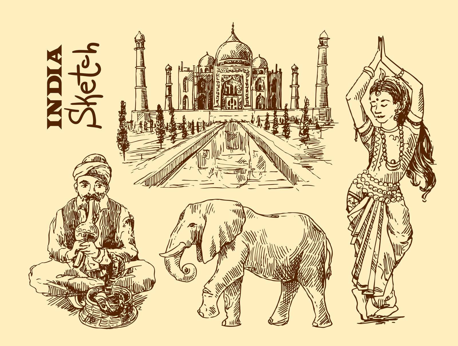 Set of vector hand drawn beautiful illustrations India for your design