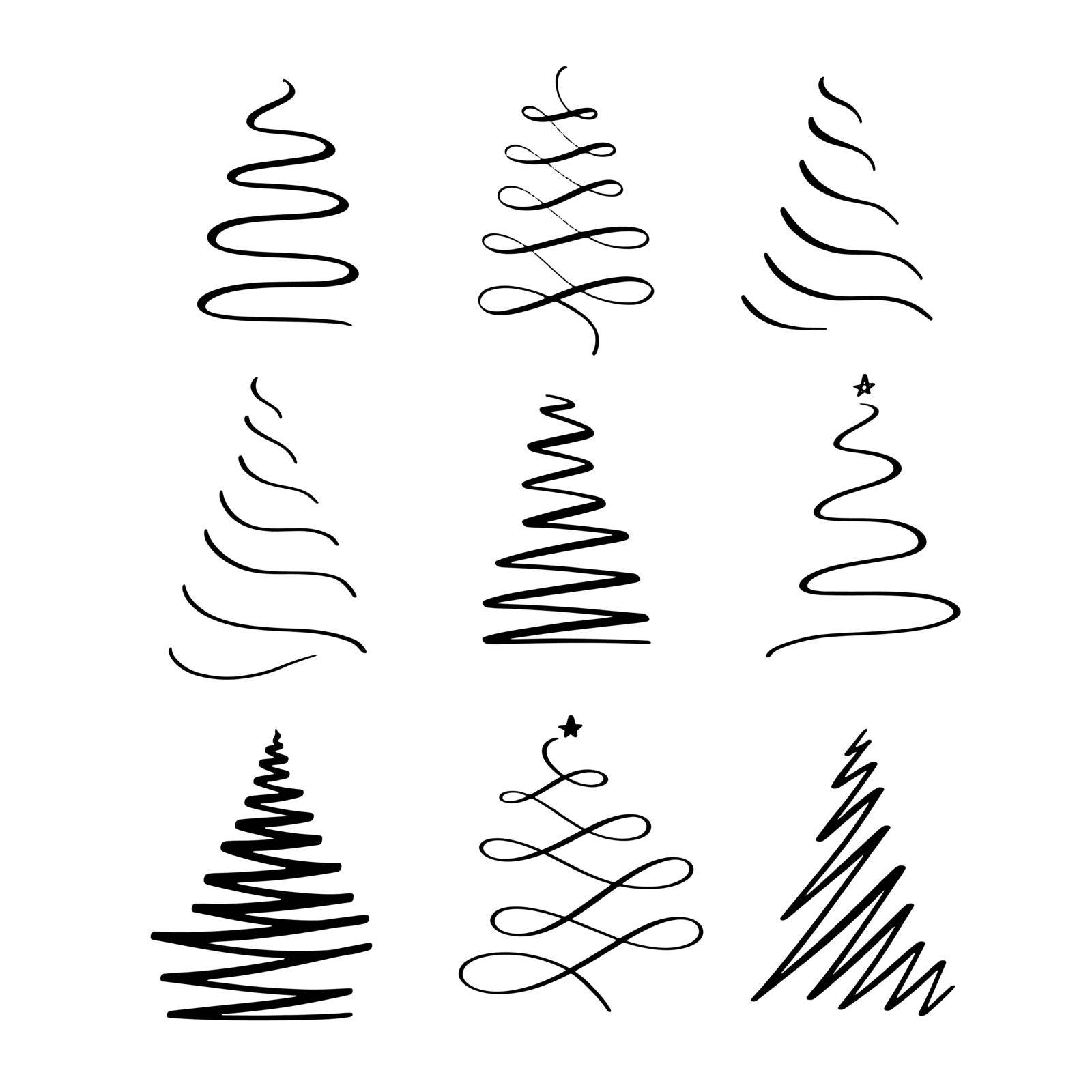 Christmas trees in lines simple design for a logo, decor elements. by ku4erashka