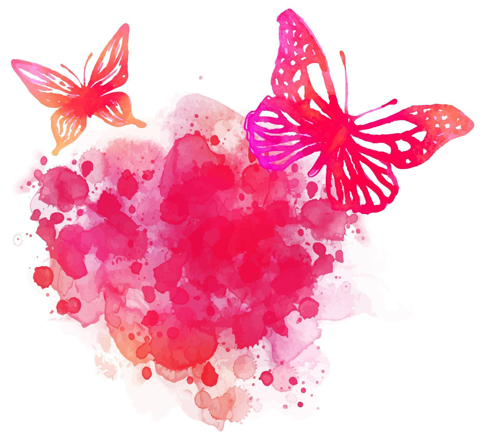Amazing watercolor background with butterfly. Vector art isolated on white