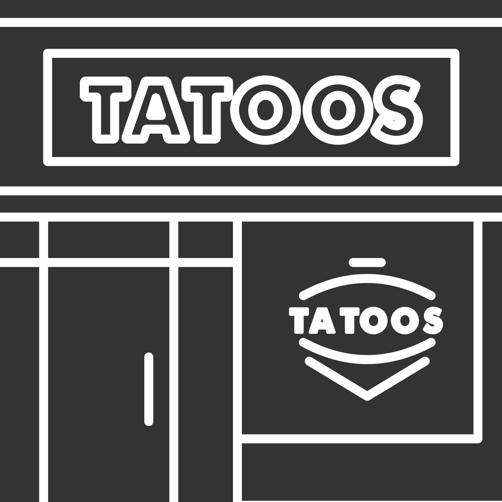 Tattoo studio facade glyph icon. Silhouette symbol. Tattoo parlour exterior. Negative space. Vector isolated illustration
