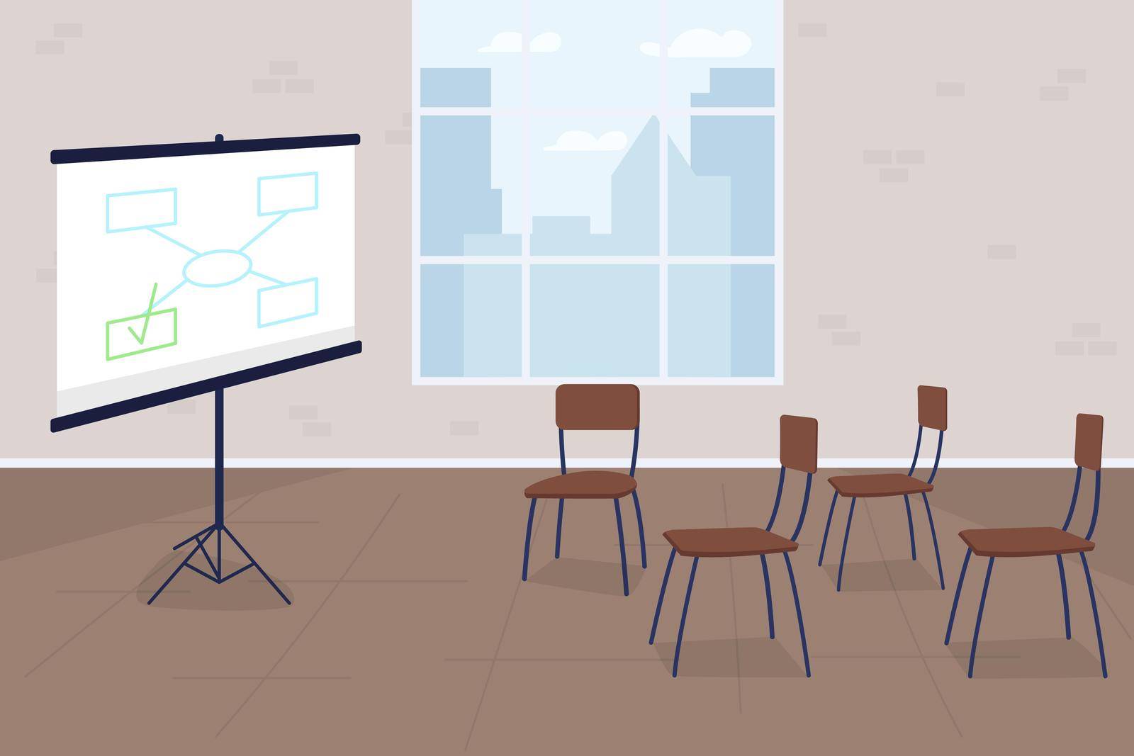 Business training flat concept vector illustration. Project screen with diagram. Company conference. Corporate presentation 2D cartoon scene for web design. Office interior creative idea