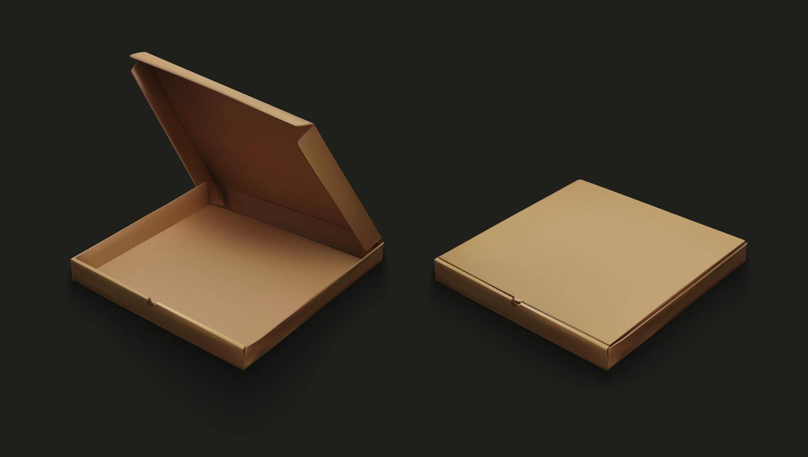 Realistic Cardboard Empty Clear Pizza Box For Branding by VectorThings