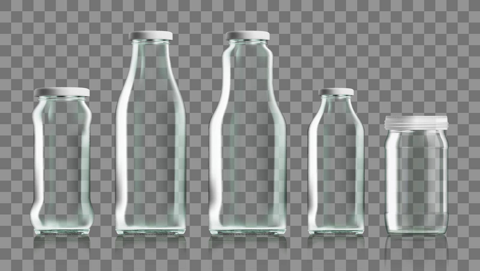 Realistic Transparent Clear Glass And Bottle Of Milk Isolated. EPS10 Vector