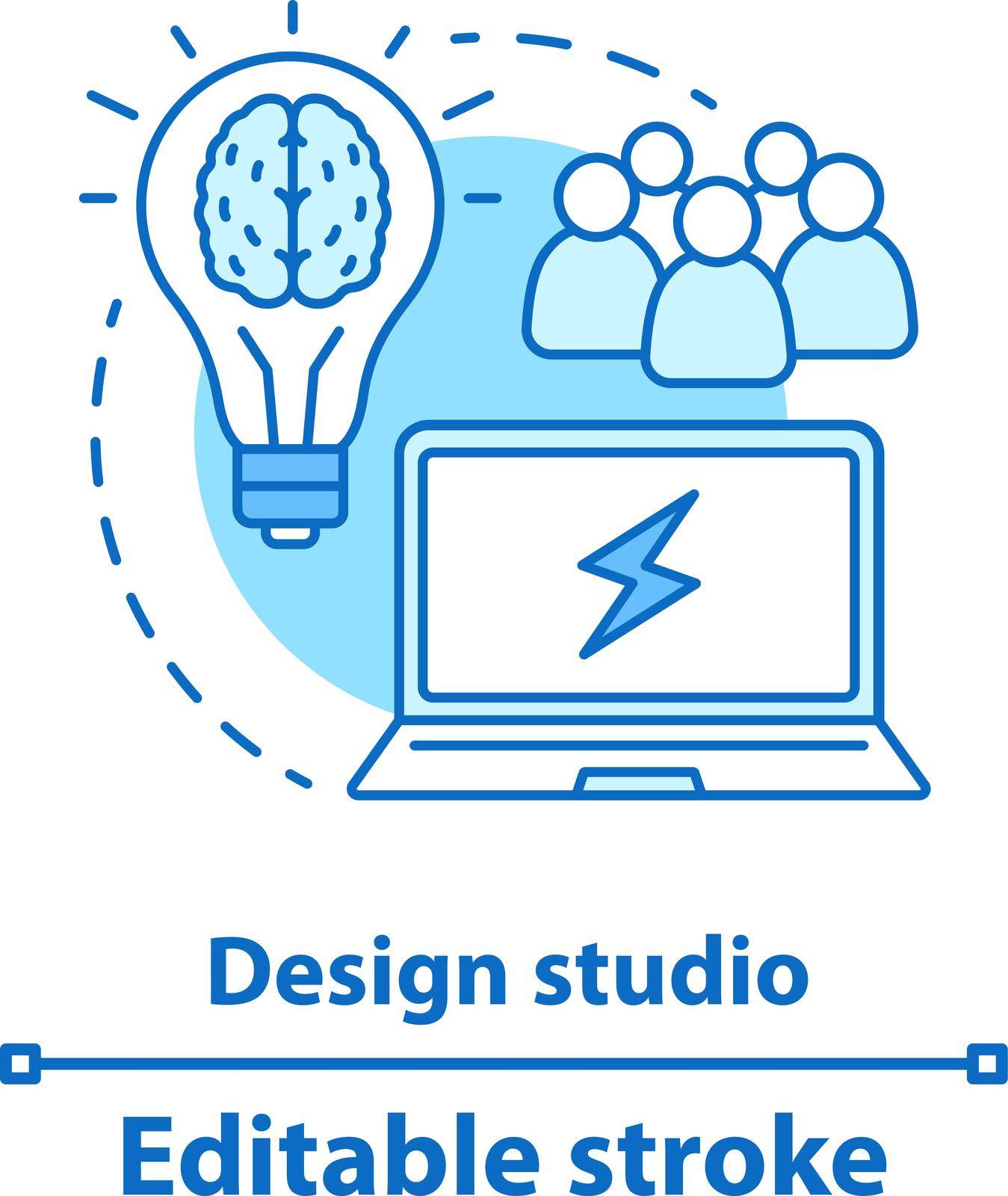 Design studio concept icon. Team creativity idea thin line illustration. Idea generation. Teamwork. Brainstorm. Vector isolated outline drawing. Editable stroke