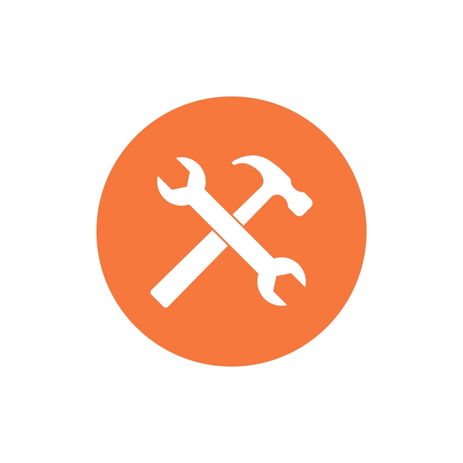 Hammer and wrench icon. Vector illustration, flat