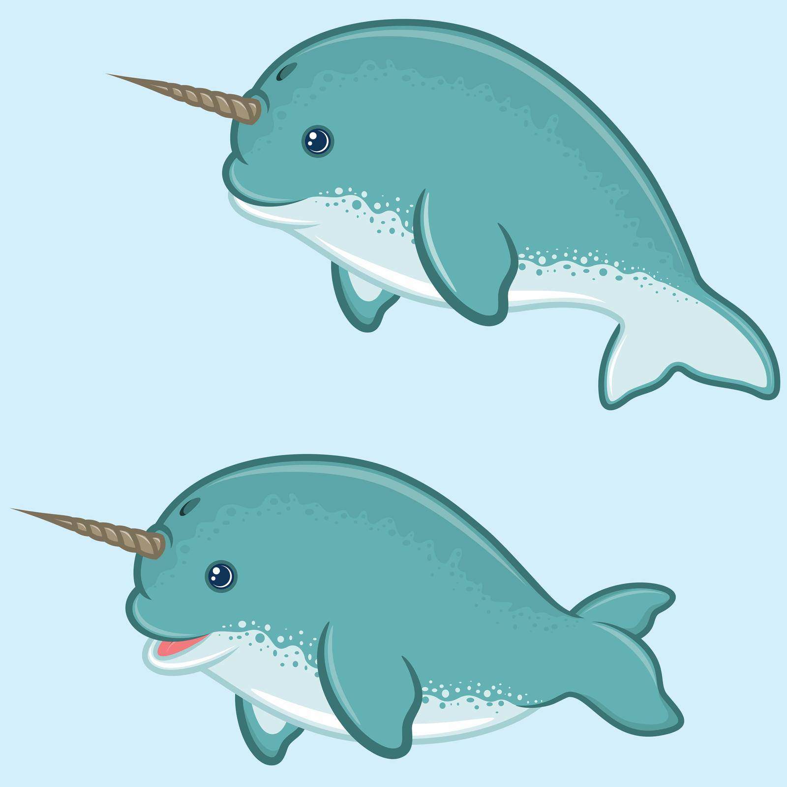 Vector design of narwhal in cartoon shape, Aquatic mammal with childish cartoon shape