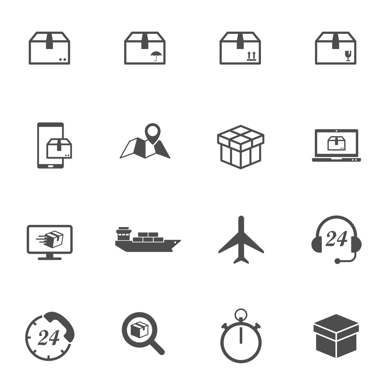 Shipping and delivery vector icons isolated on white background. Express delivery and global logistics icons for web, mobile apps and ui design by govindamadhava108