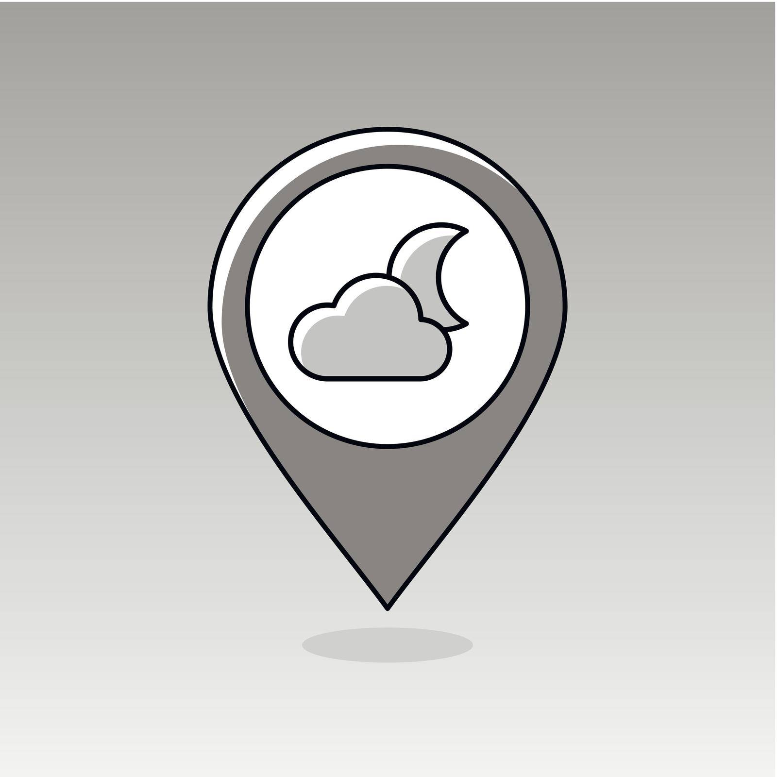 Cloud Moon outline pin map icon. Map pointer. Map markers. Sleep night dreams symbol. Meteorology. Weather. Vector illustration eps 10