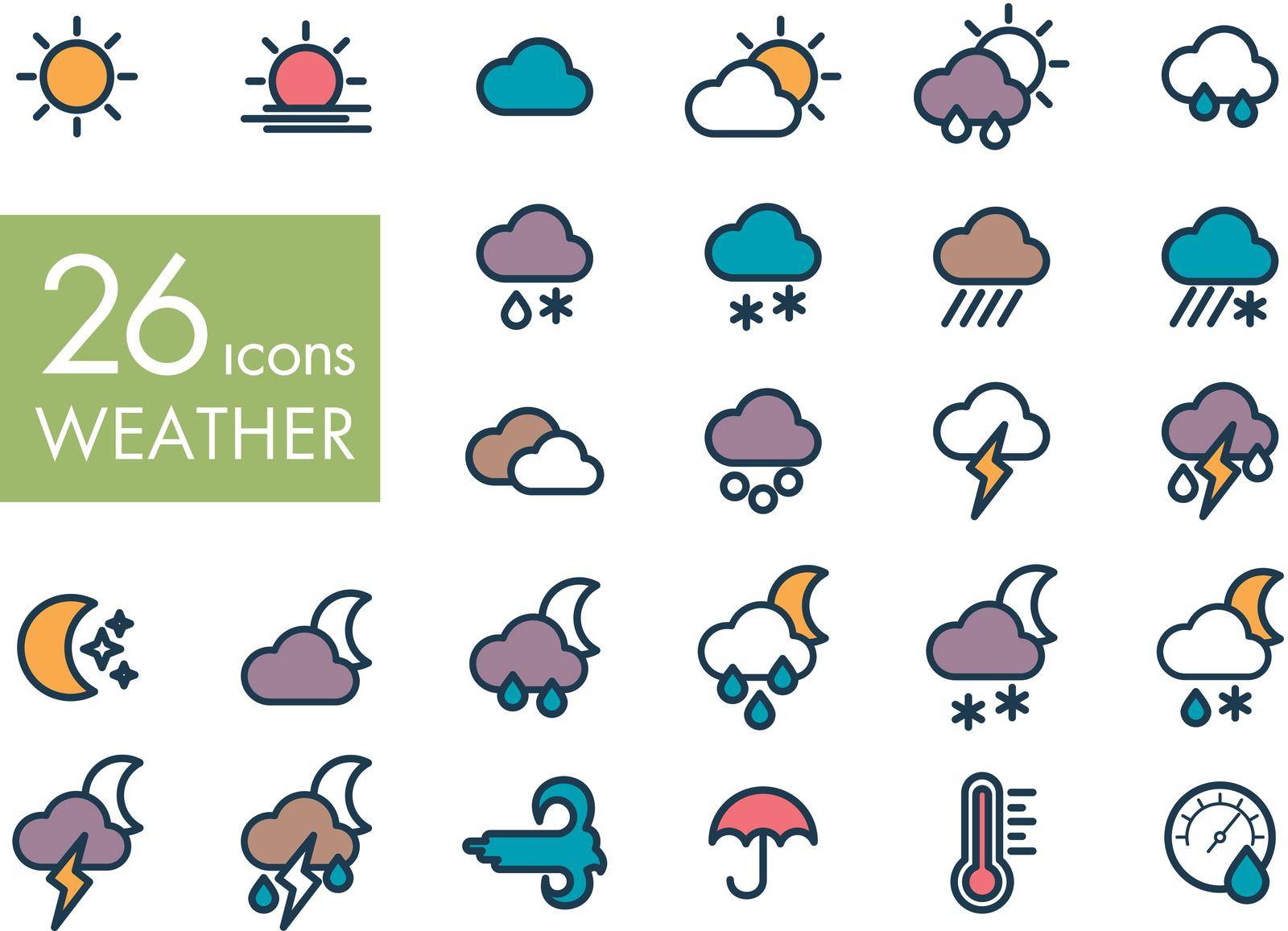 Meteorology Weather flat icons set by nosik