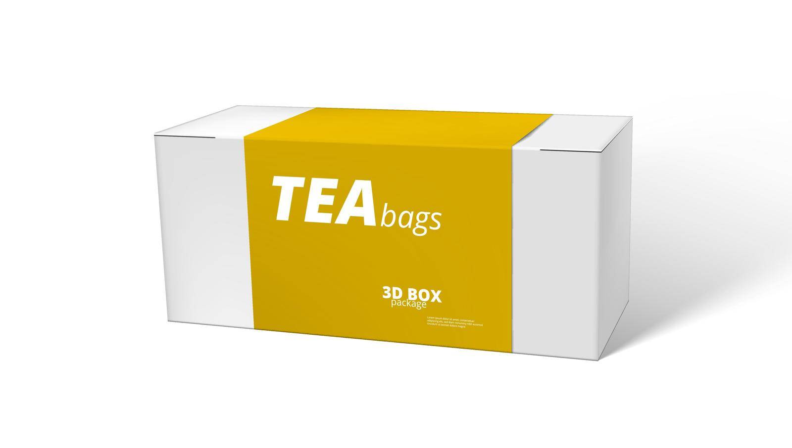 Clear White Box For Tea Bags With Yellow Label by VectorThings