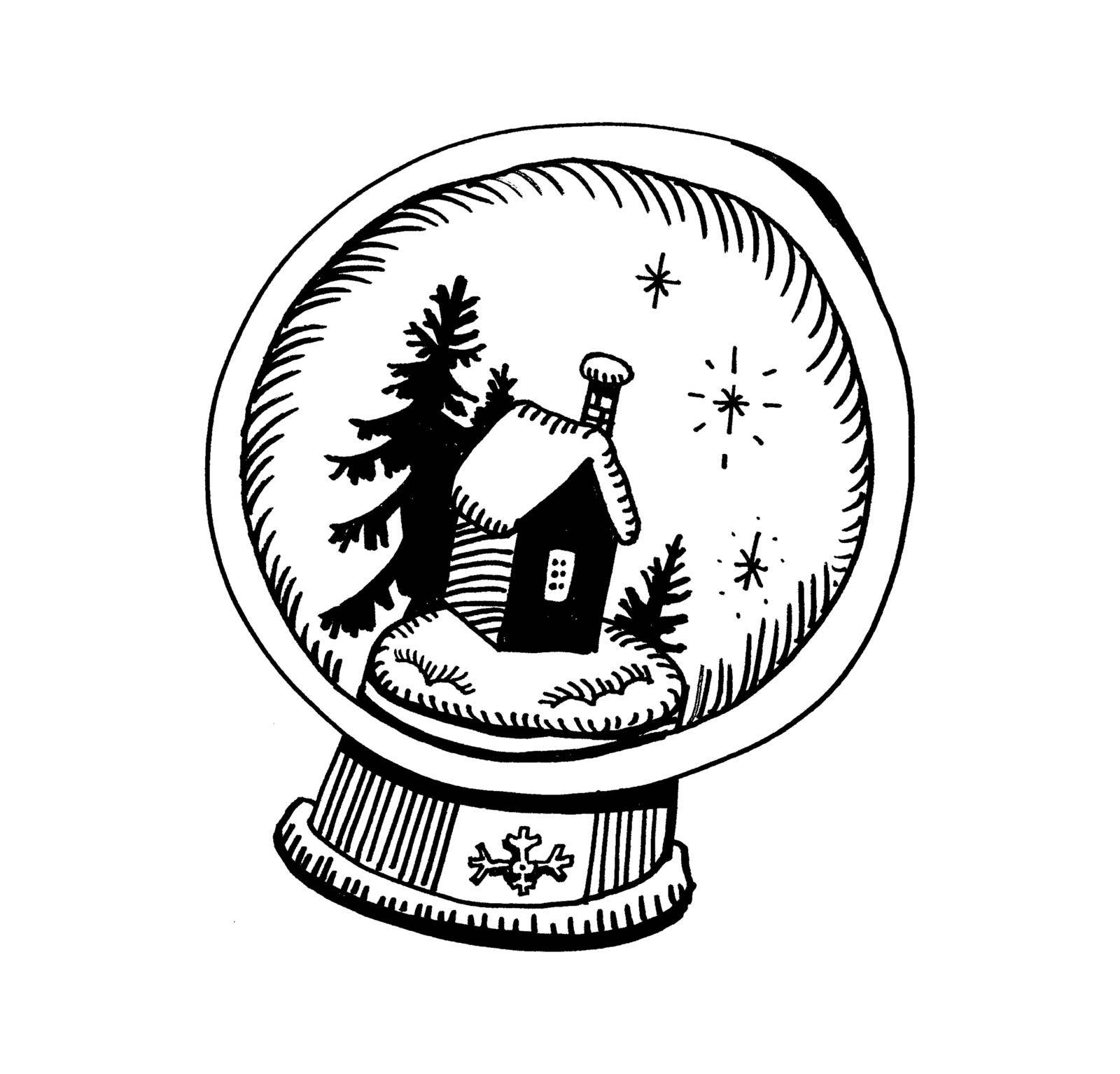 Christmas Souvenir Glass Ball with Snow Vector Hand Drawn by krotova_art