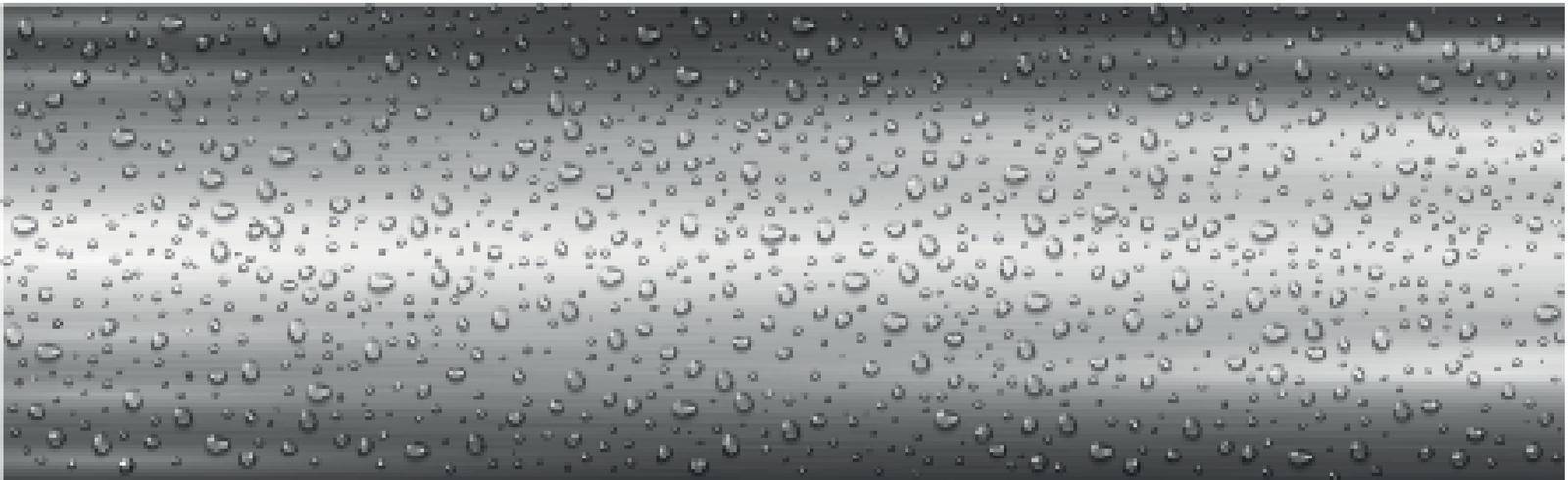 Realistic drops of water on a silver metal background - Vector illustration