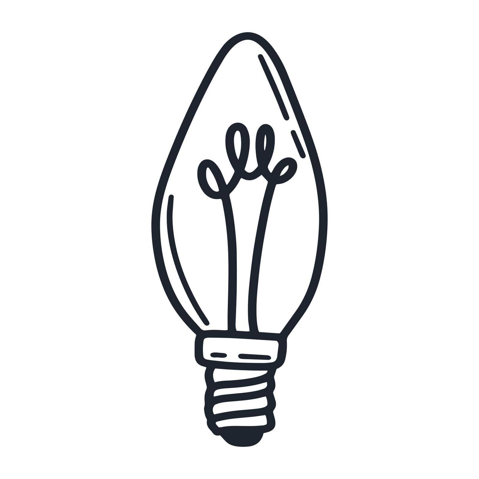 Outstretched lightbulb isolated doodle object. Single glass cone flask, vector illustration