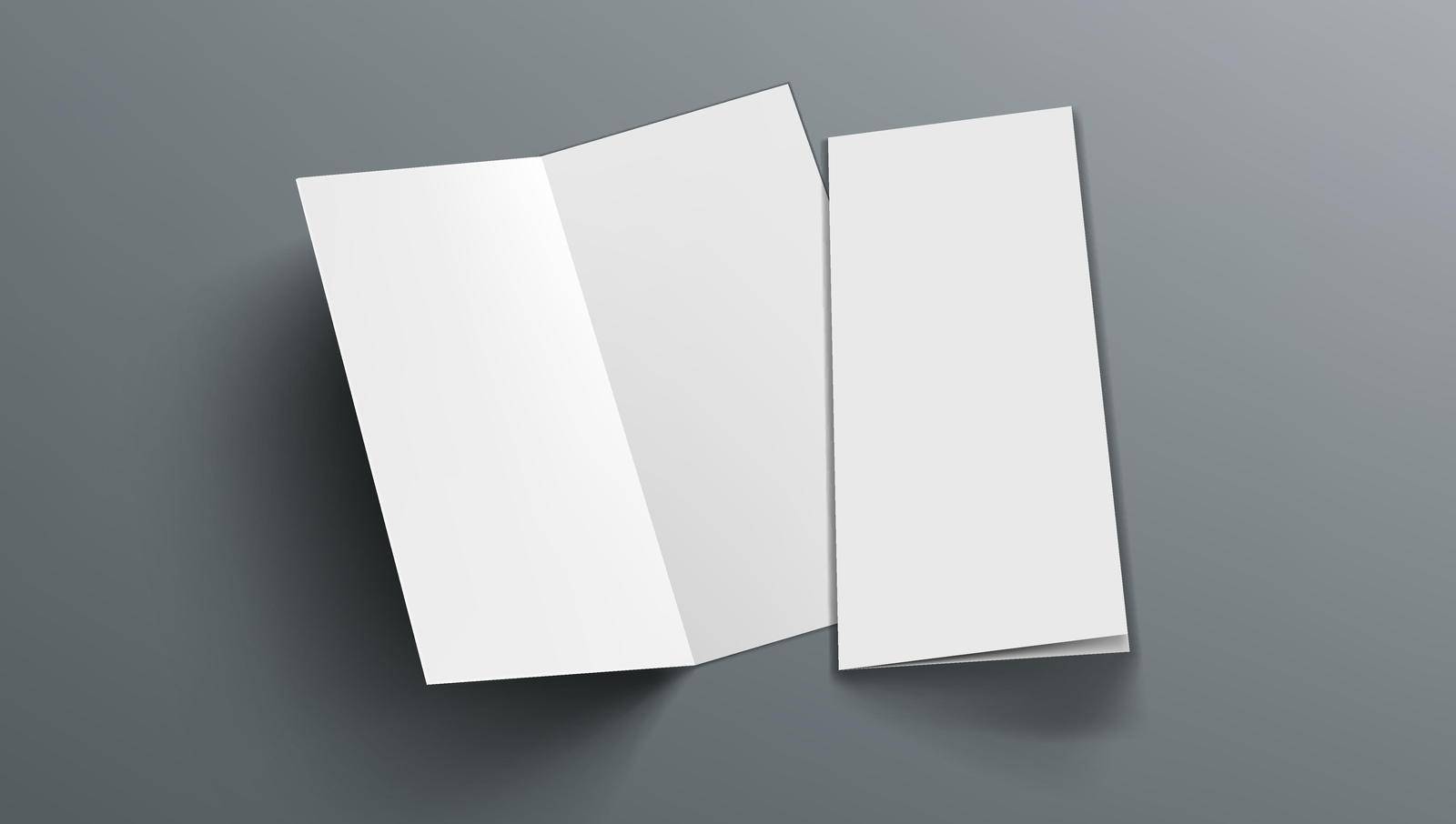 Slim Vertical Half Folded Brochure On Gray Background. EPS10 Vector