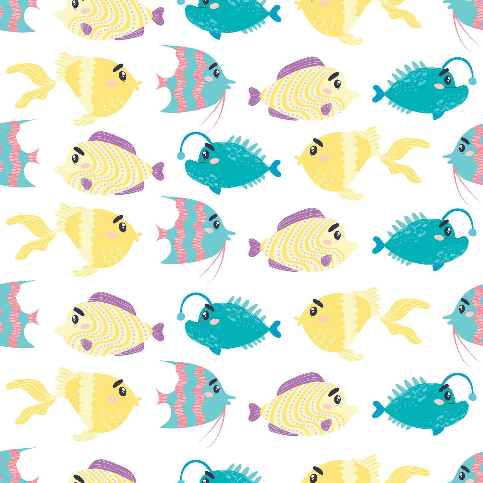 seamless pattern with cartoon fish