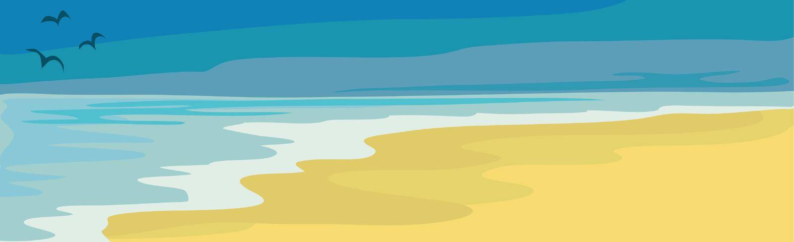 Illustration of a sunny sandy beach and blue sea - illustration