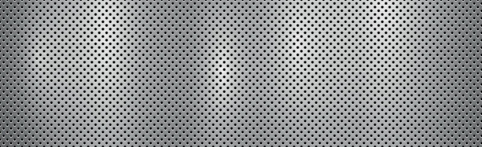 Texture panorama of metal with reflection with perforation