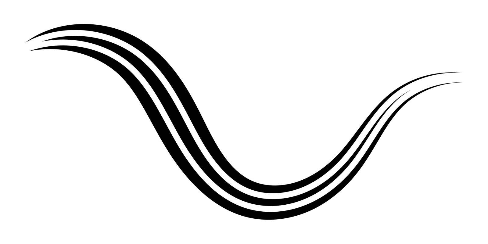 Curved graceful triple line, vector, ribbon as an elegant calligraphy element gracefully curved line