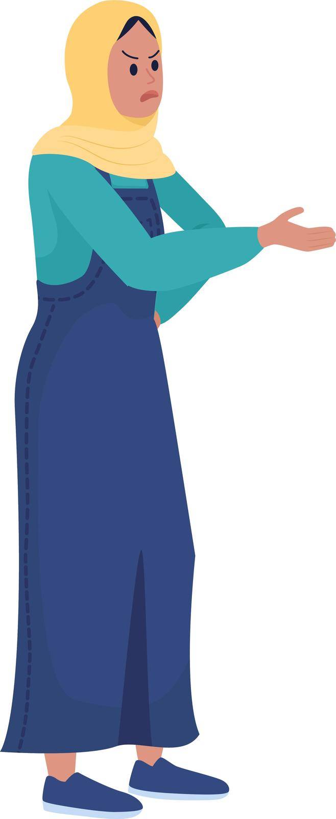 Young woman criticizing semi flat color vector character. Posing figure. Full body person on white. Adolescence isolated modern cartoon style illustration for graphic design and animation