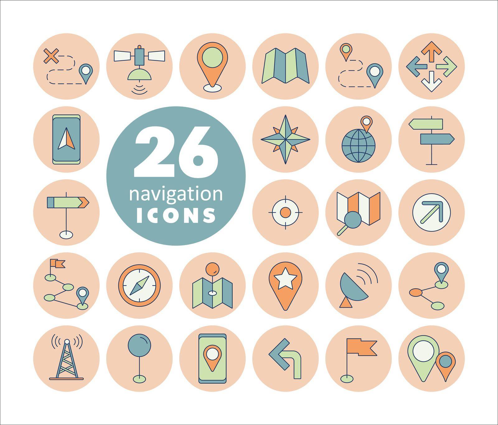 Maps, location, navigation vector isolated icons set. Graph symbol for travel and tourism web site and apps design, logo, app, UI