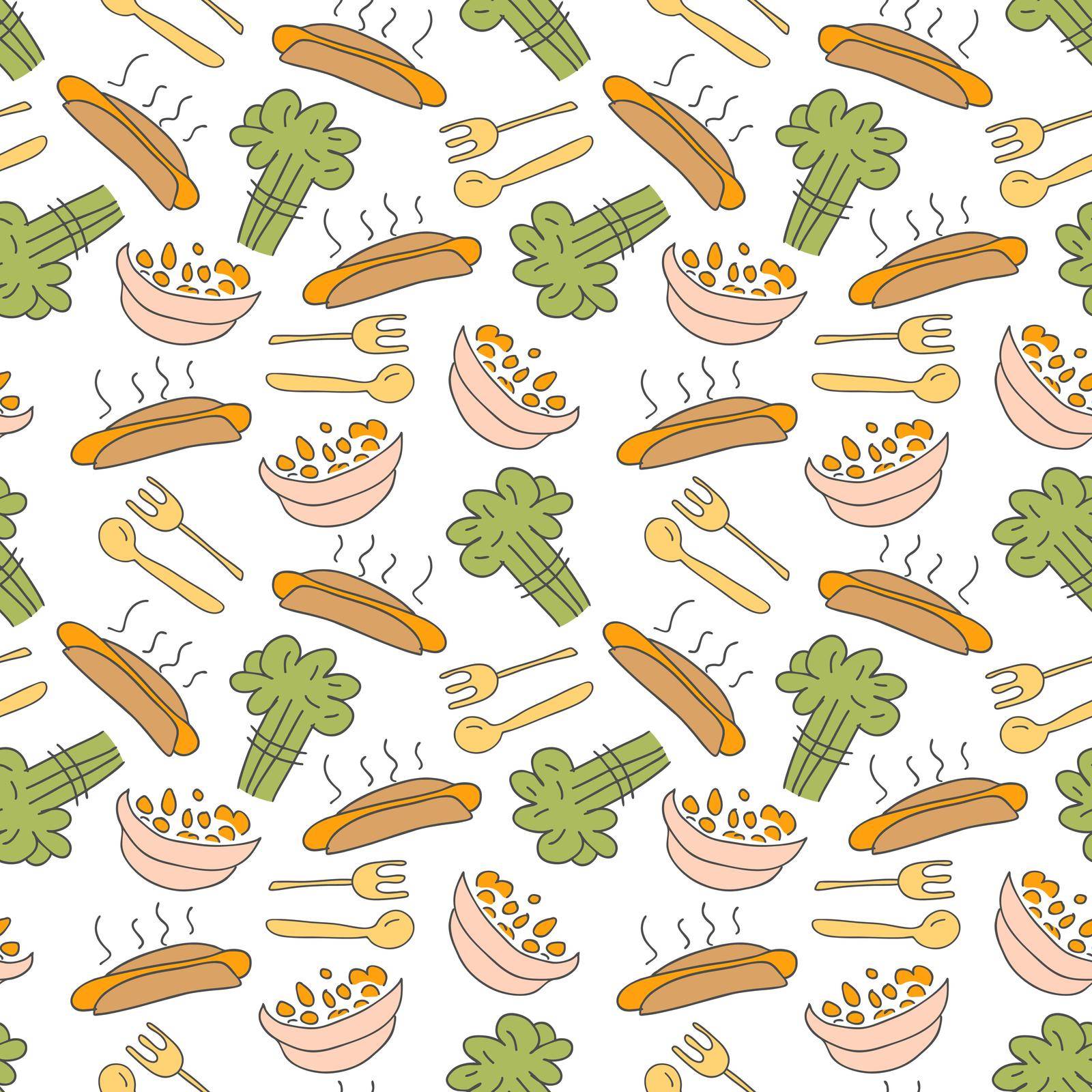 pattern seamless kids with breakfast doodle element. seamless pattern of colorful breakfast icon, vector illustration