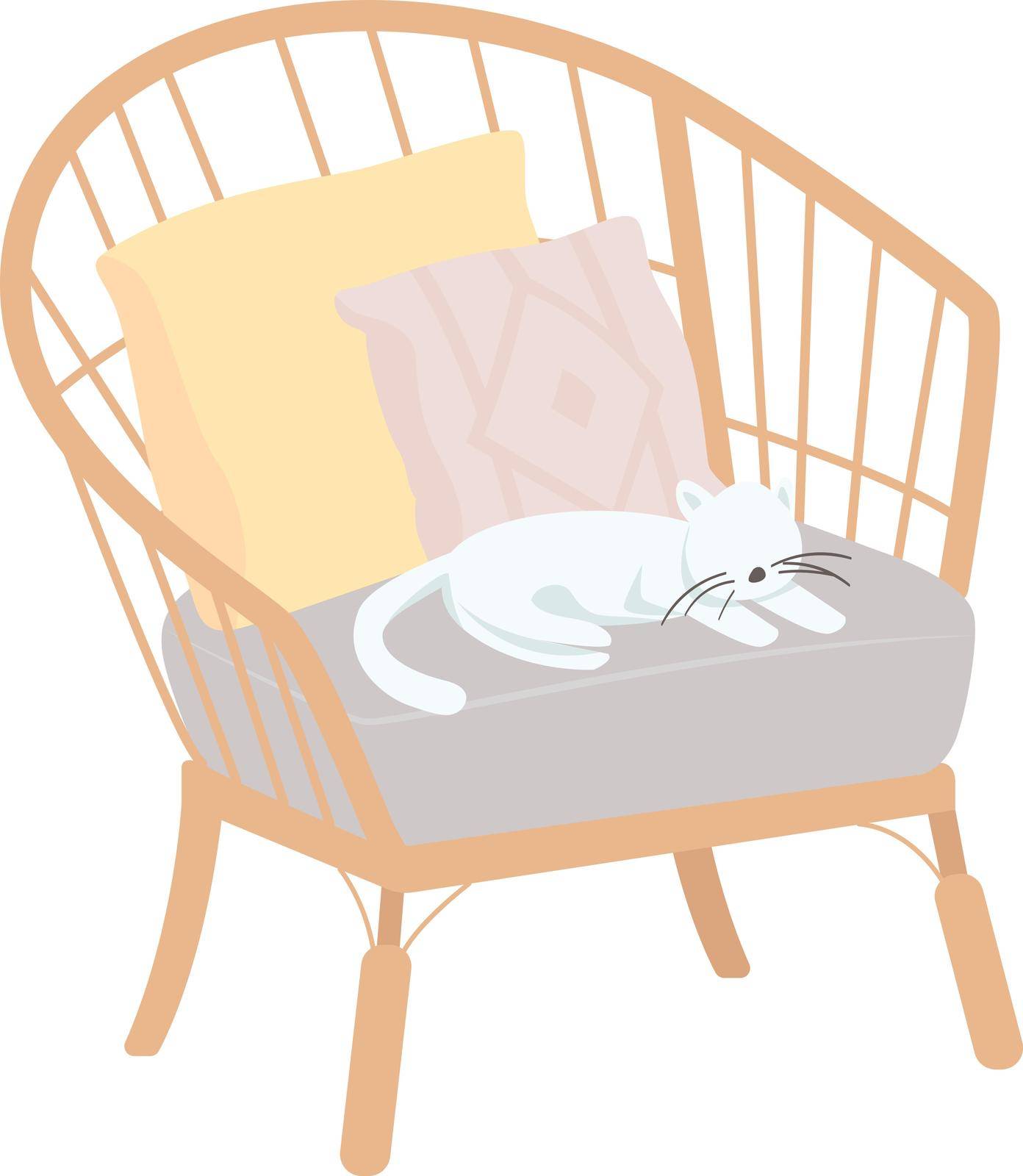 Comfortable armchair with pet semi flat color vector item. Grey chair. Realistic object on white. Interior isolated modern cartoon style illustration for graphic design and animation