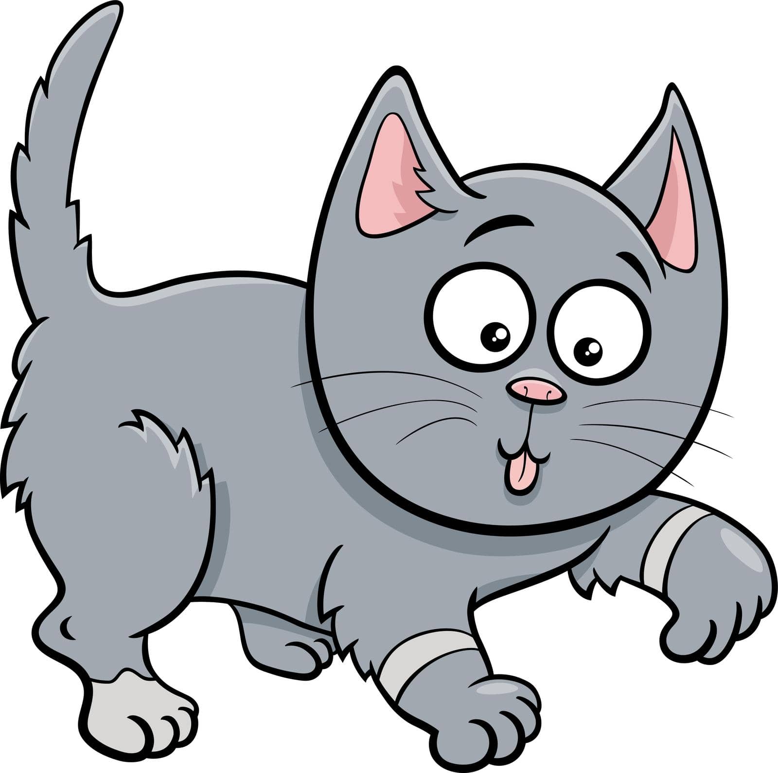 Cartoon illustration of playful cat or kitten comic animal character
