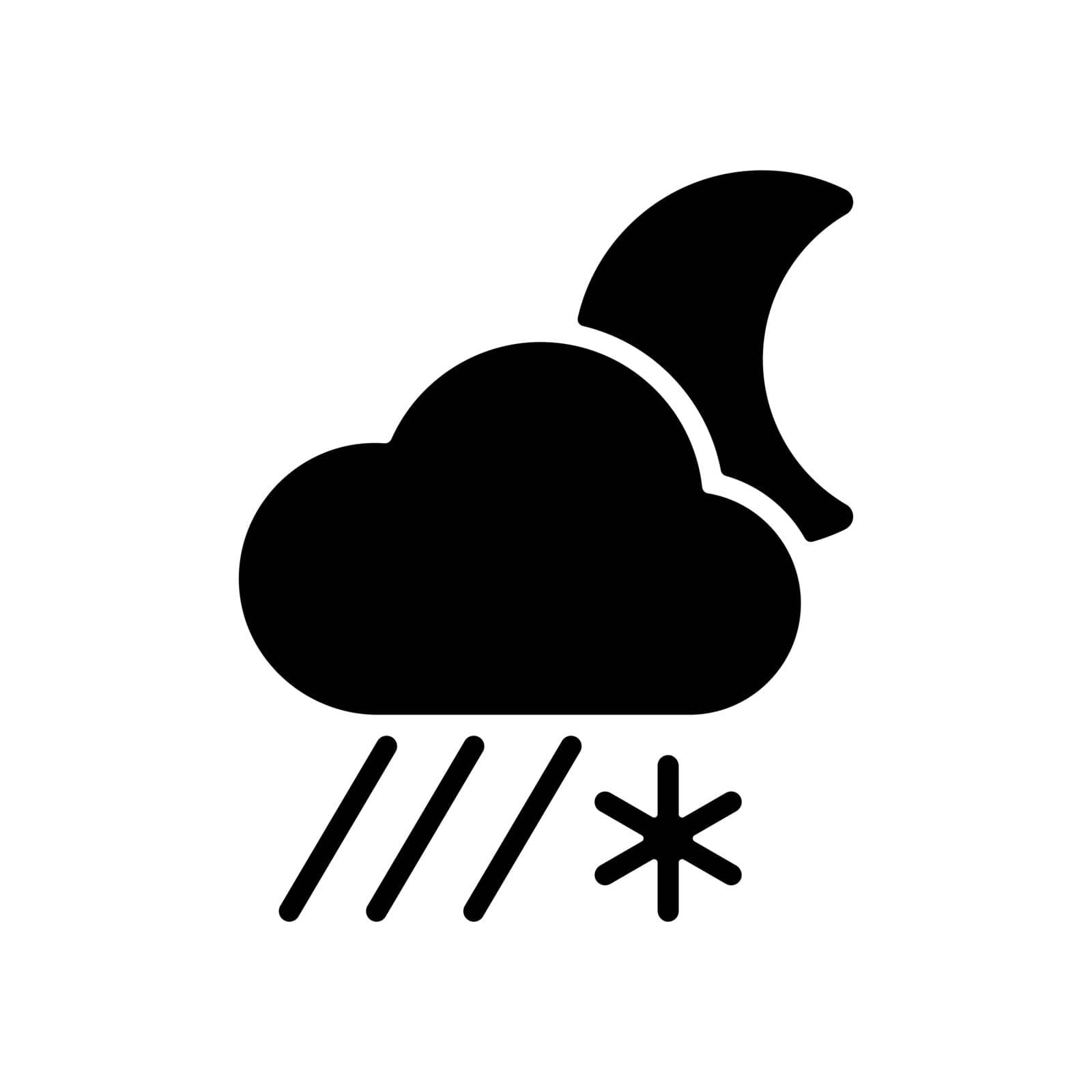 Rain cloud with snow moon glyph icon. Weather sign by nosik