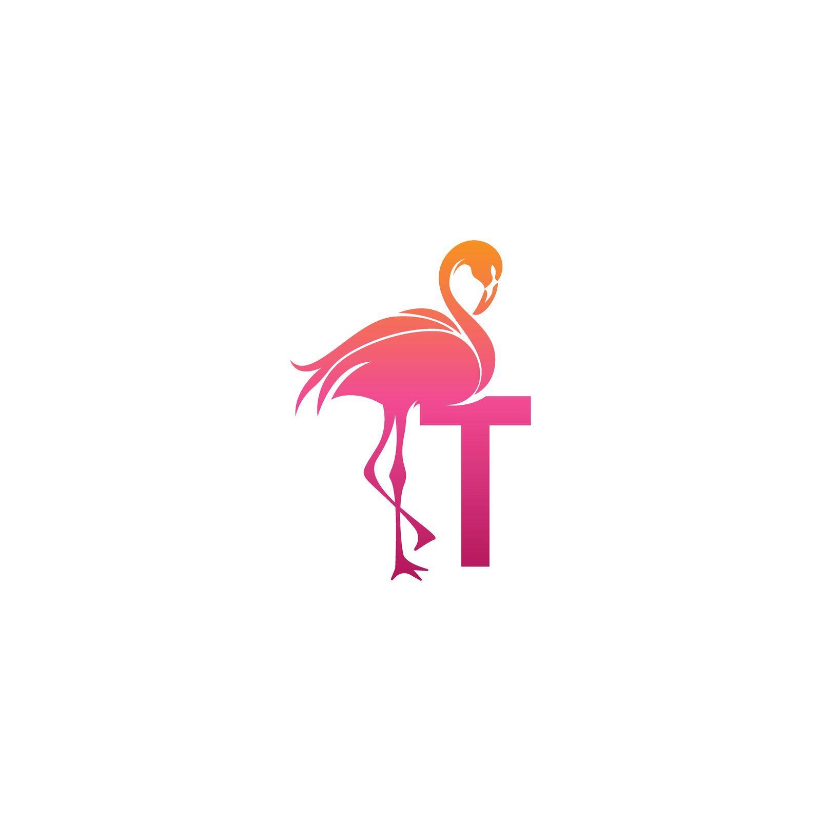 Flamingo bird icon with letter T Logo design vector by bellaxbudhong3