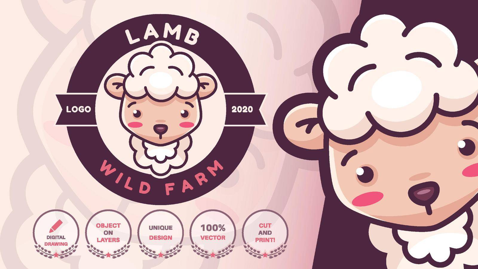 Cartoon character adorable animal lamb logo. Vector eps 10