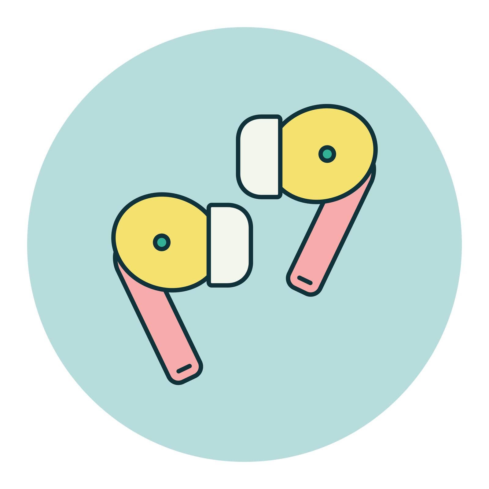 Pair of wireless earbud headphones color vector flat icon. Graph symbol for music and sound web site and apps design, logo, app, UI