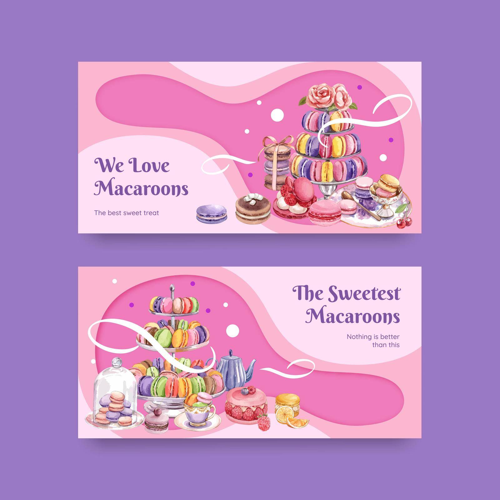 Twitter template with macaron sweet concept,watercolor style by Photographeeasia