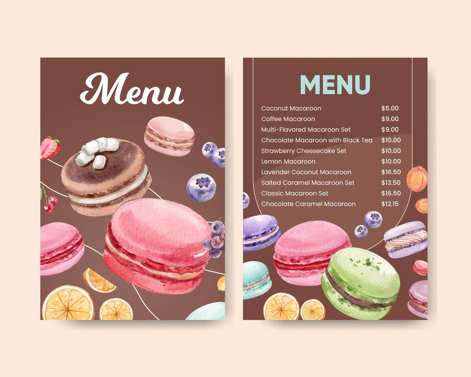 menu template with macaron sweet concept,watercolor style