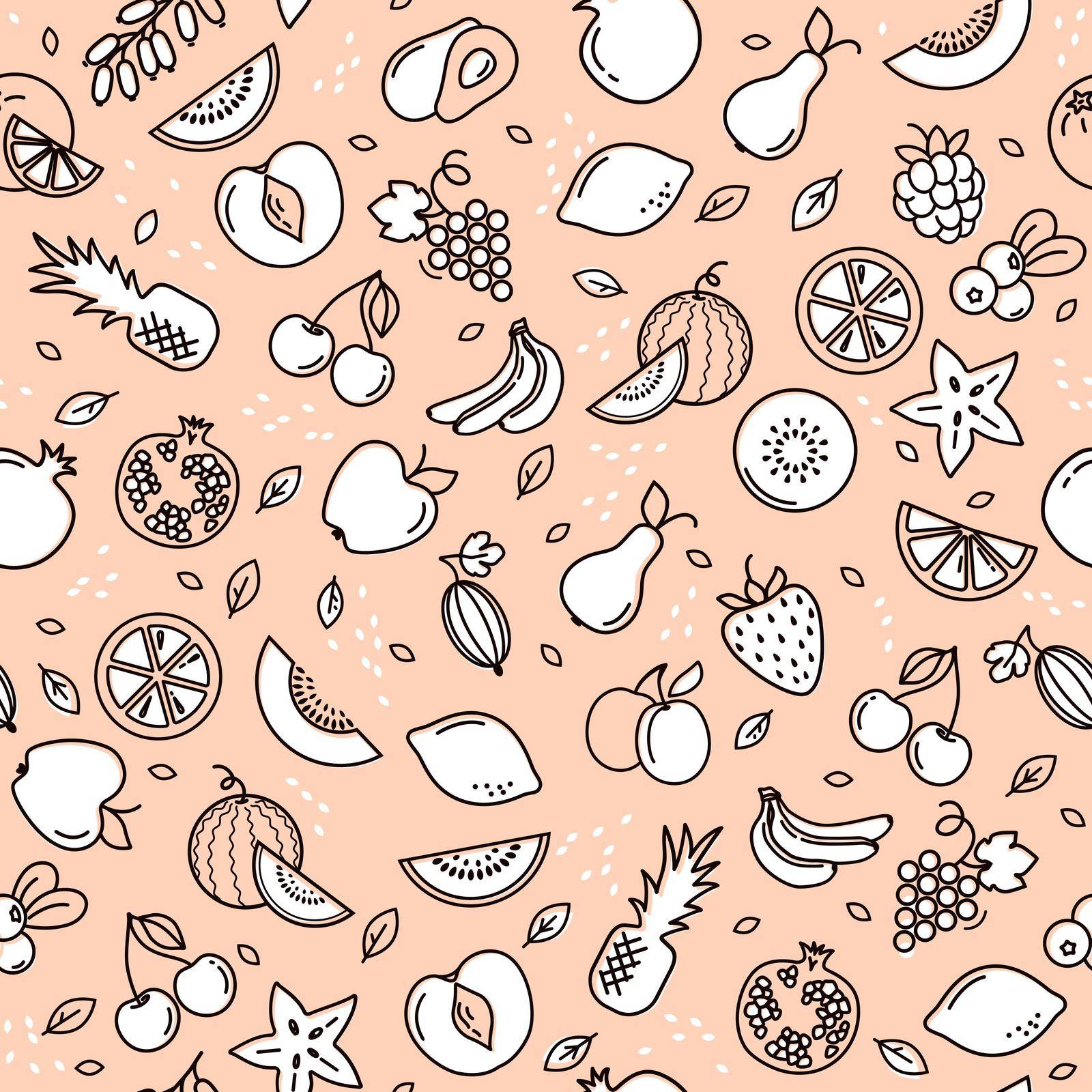 Vector set of sketch of various fruits isolated on a light background. Good background for textiles and print. by laymik