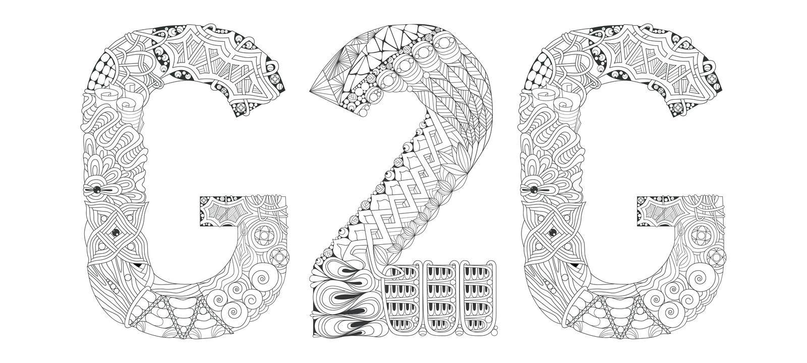Word G2G for coloring. Vector decorative zentangle object by NataOmsk