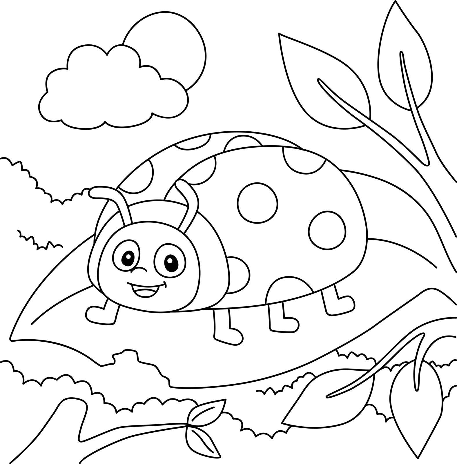 A cute and funny coloring page of a ladybug farm animal. Provides hours of coloring fun for children. To color, this page is very easy. Suitable for little kids and toddlers.