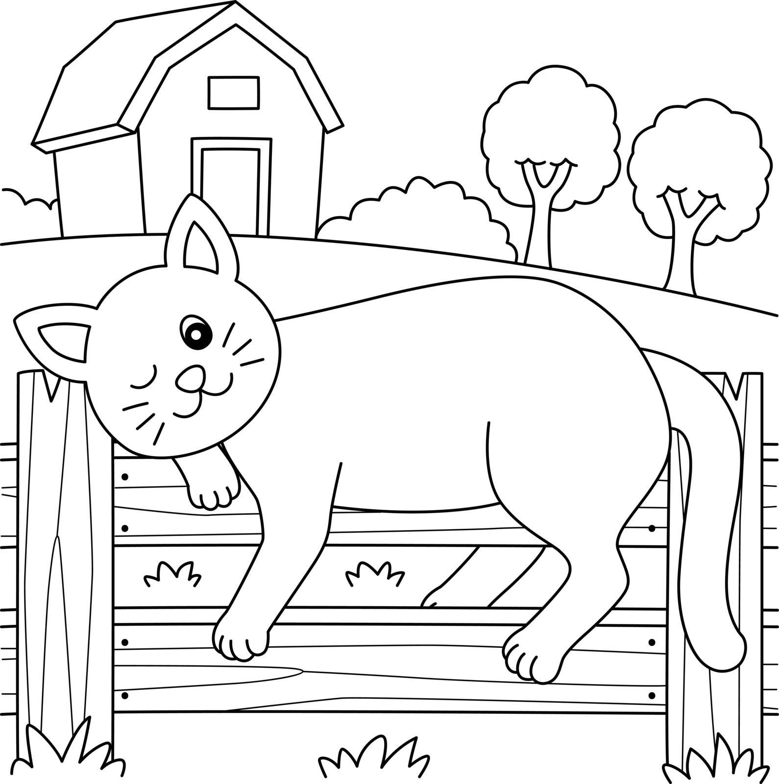 A cute and funny coloring page of a cat farm animal. Provides hours of coloring fun for children. To color, this page is very easy. Suitable for little kids and toddlers.