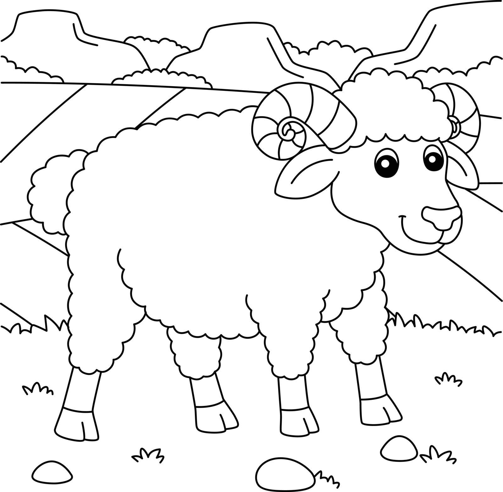 A cute and funny coloring page of a sheep. Provides hours of coloring fun for children. To color, this page is very easy. Suitable for little kids and toddlers.