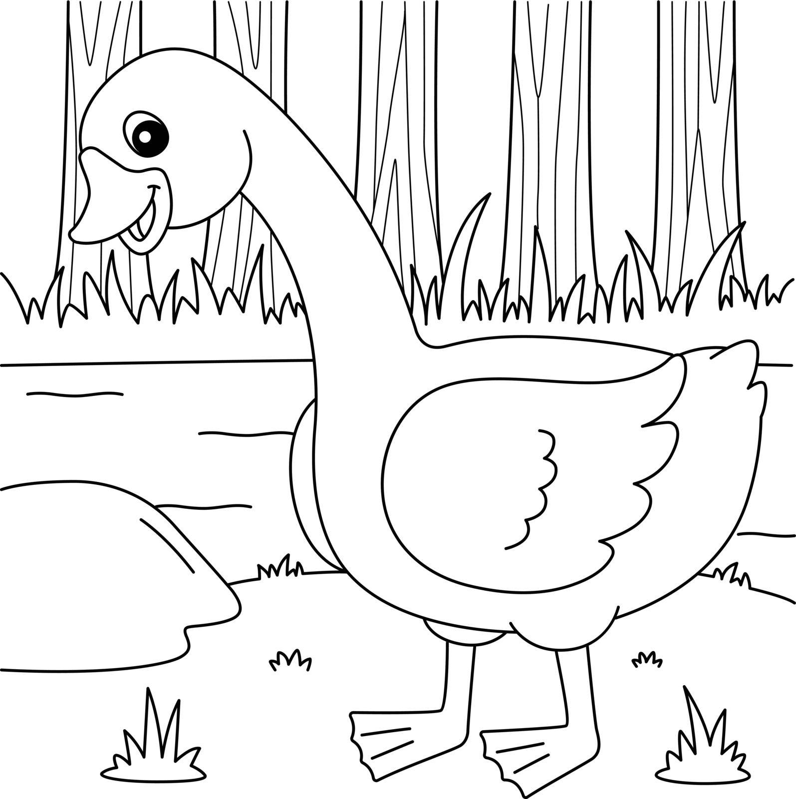 A cute and funny coloring page of a goose farm animal. Provides hours of coloring fun for children. To color, this page is very easy. Suitable for little kids and toddlers.