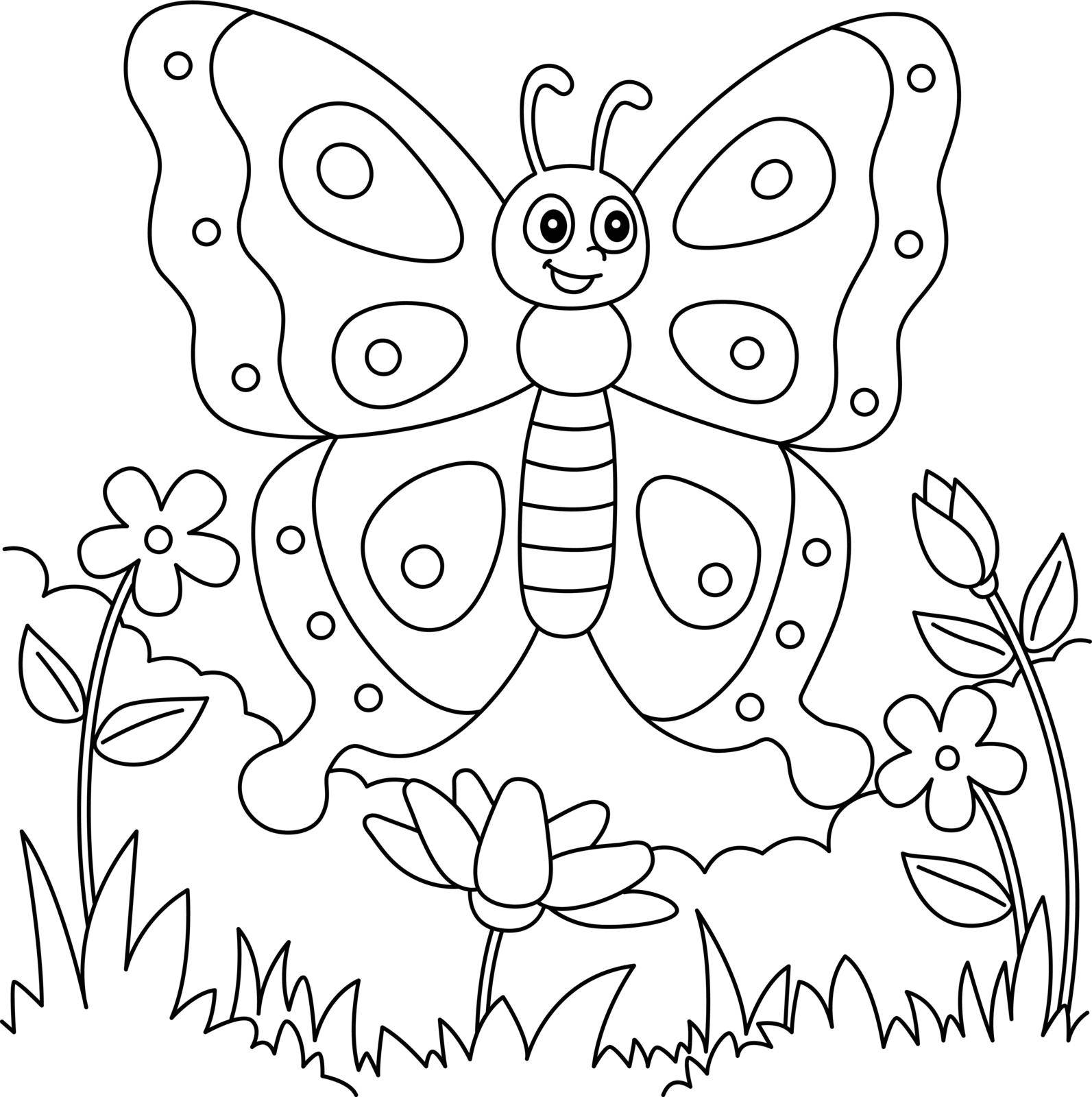 A cute and funny coloring page of a butterfly farm animal. Provides hours of coloring fun for children. To color, this page is very easy. Suitable for little kids and toddlers.