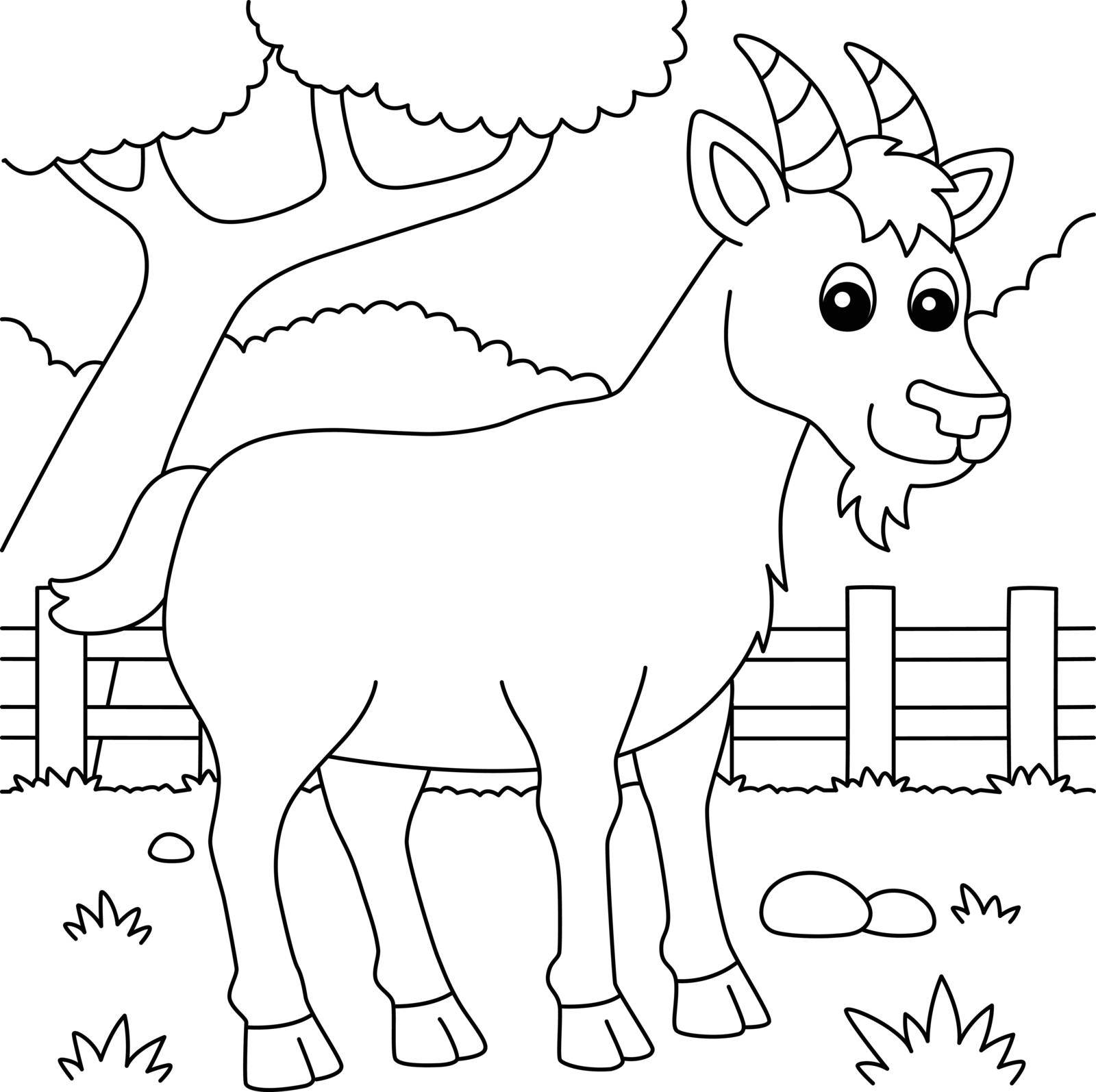 A cute and funny coloring page of a goat. Provides hours of coloring fun for children. To color, this page is very easy. Suitable for little kids and toddlers.