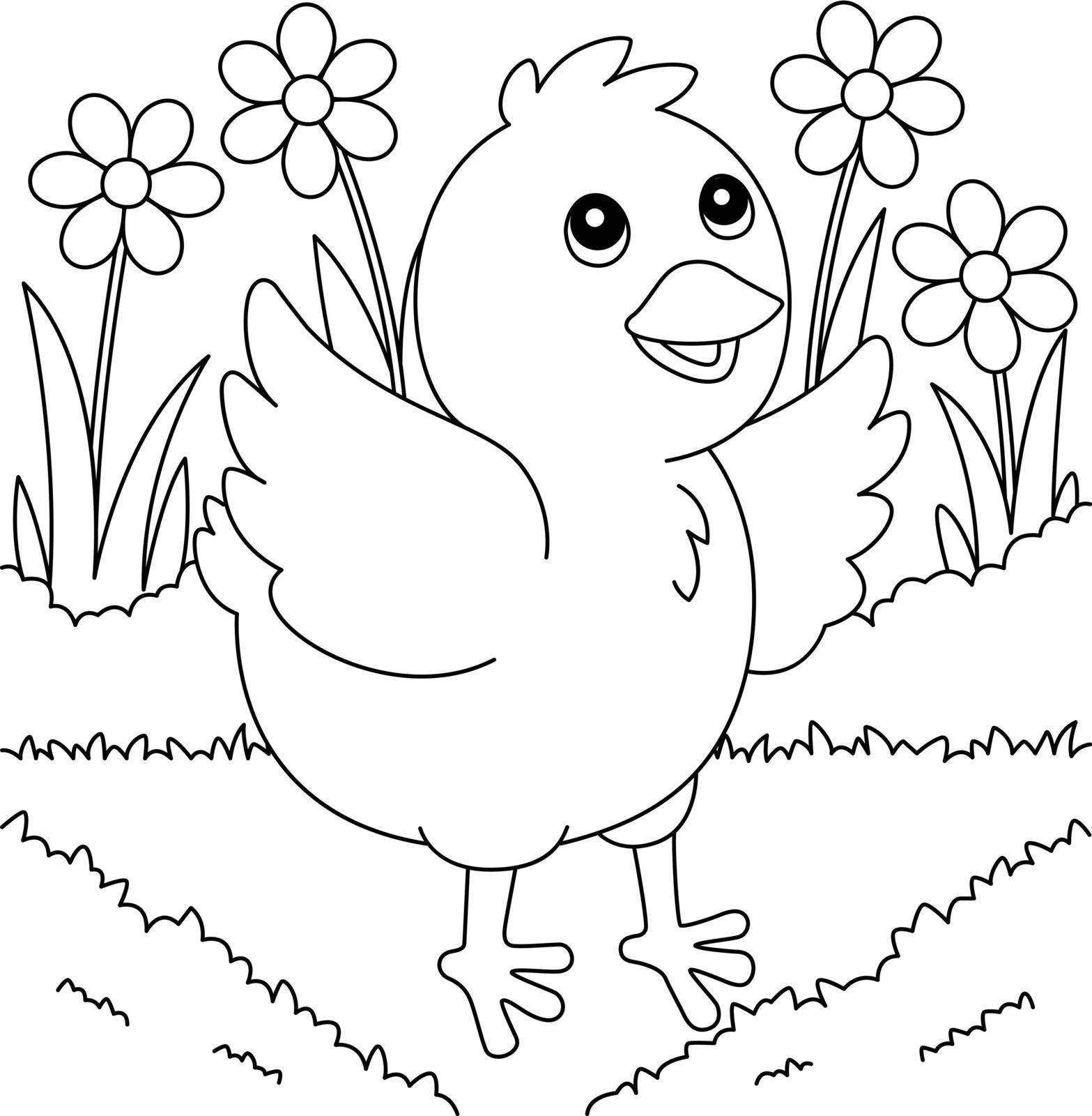 A cute and funny coloring page of a chick farm animal. Provides hours of coloring fun for children. To color, this page is very easy. Suitable for little kids and toddlers.