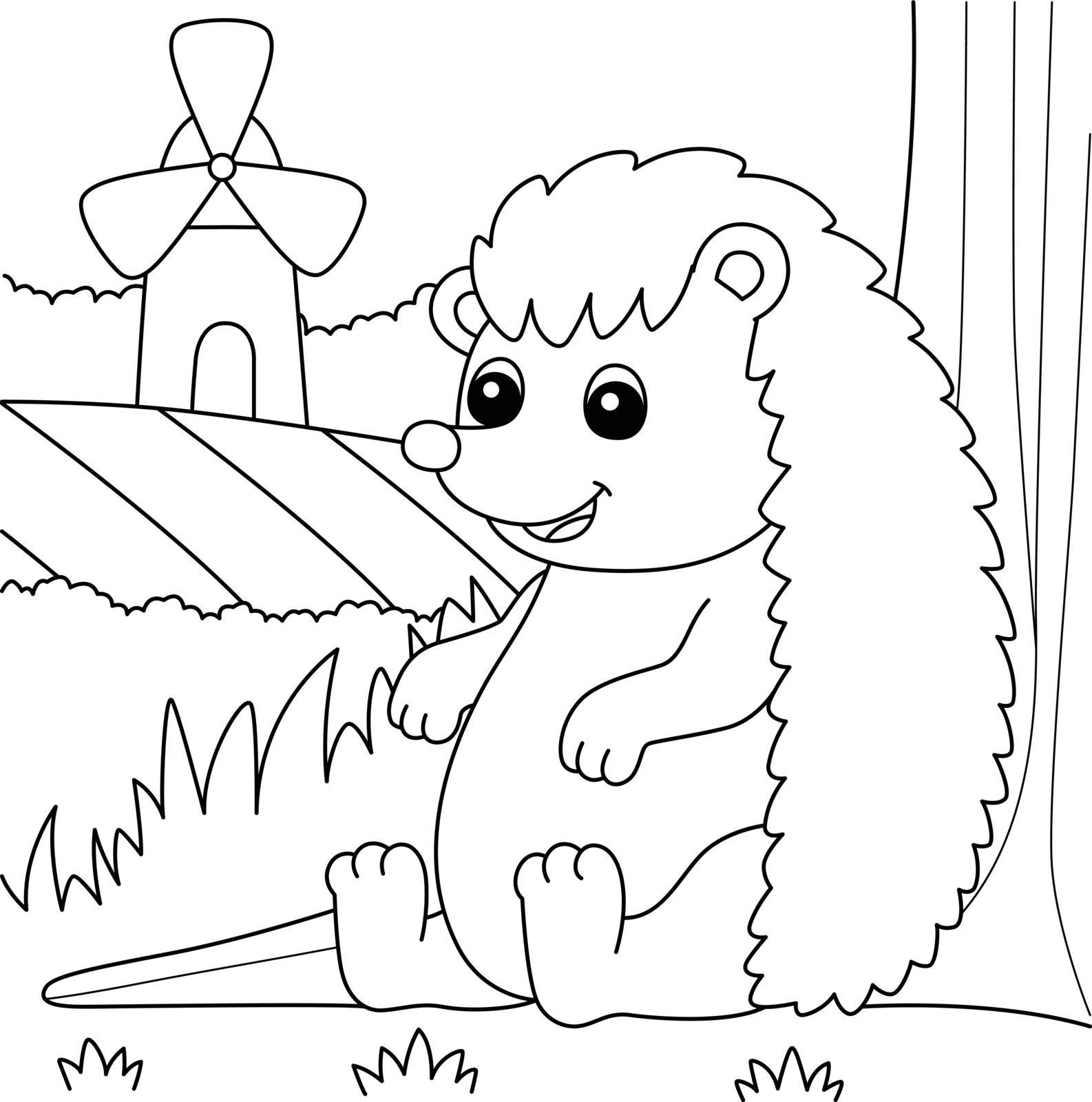 A cute and funny coloring page of a hedgehog farm animal. Provides hours of coloring fun for children. To color, this page is very easy. Suitable for little kids and toddlers.