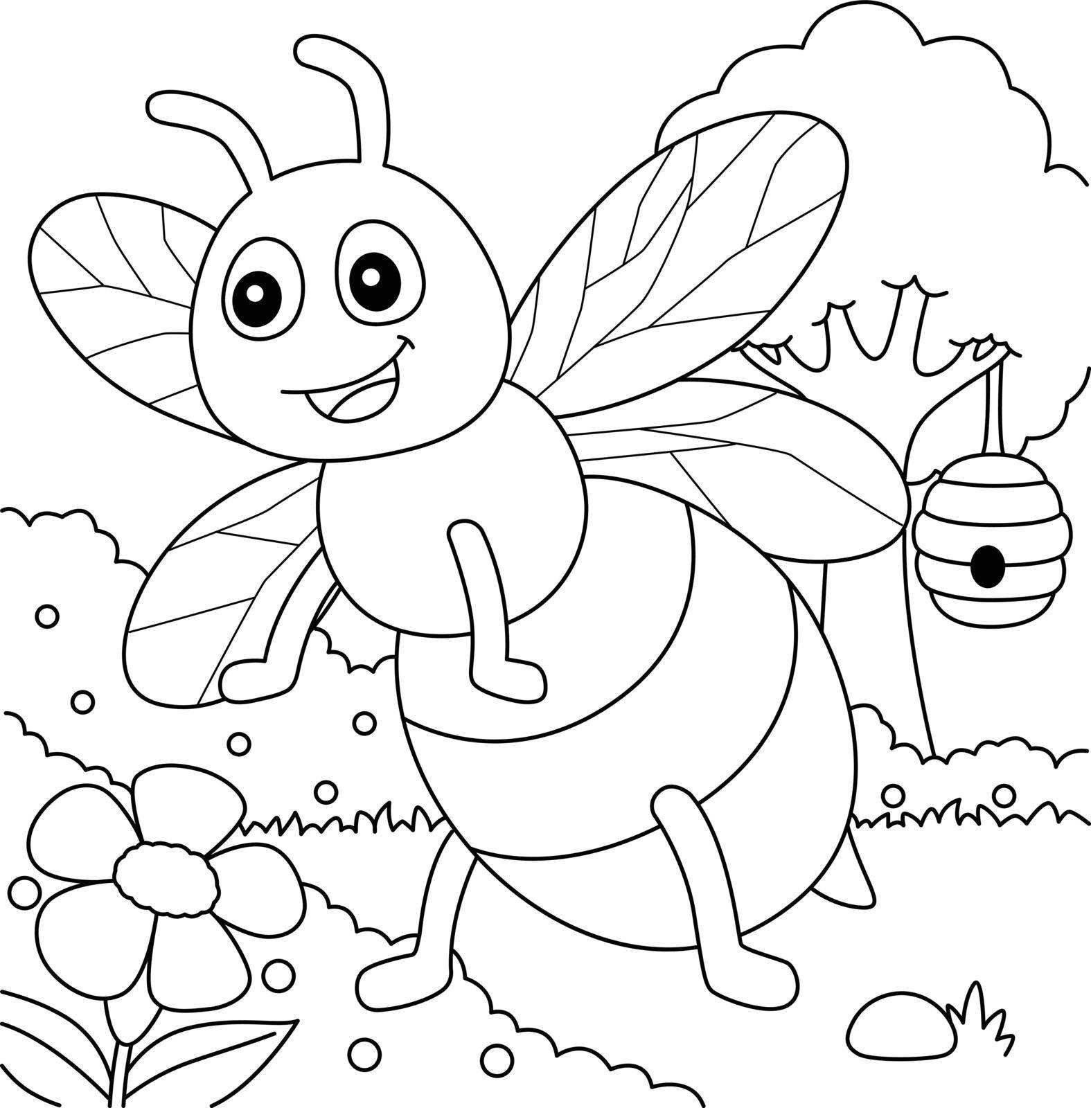 A cute and funny coloring page of a bee farm animal. Provides hours of coloring fun for children. To color, this page is very easy. Suitable for little kids and toddlers.