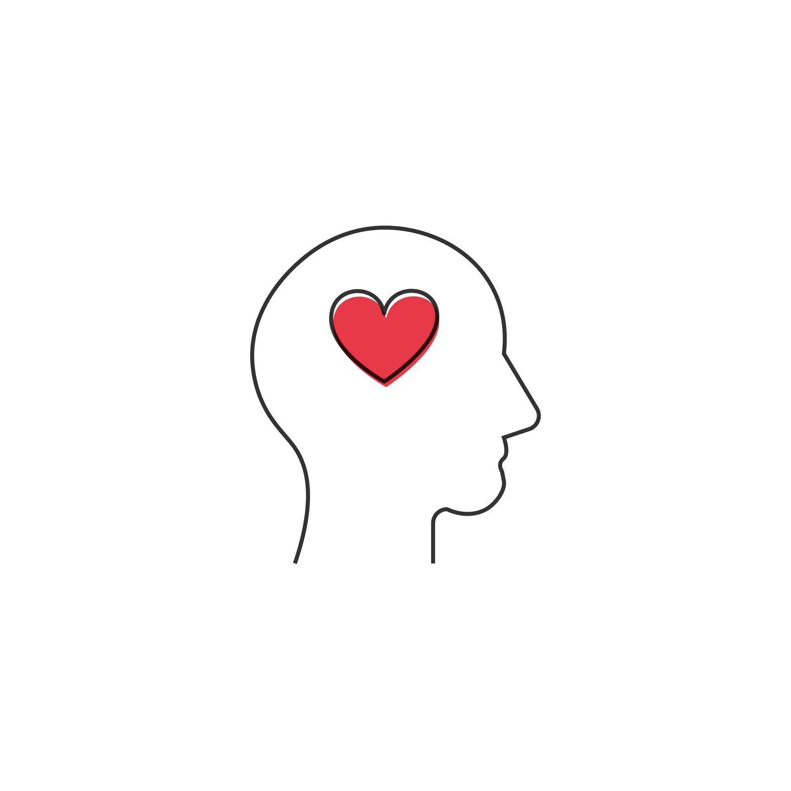 Heart in a human head linear icon editable stroke. The psychology of the way of thinking. Valentines thinking of you. Vector linear icon isolated on white background. by Kyrylov