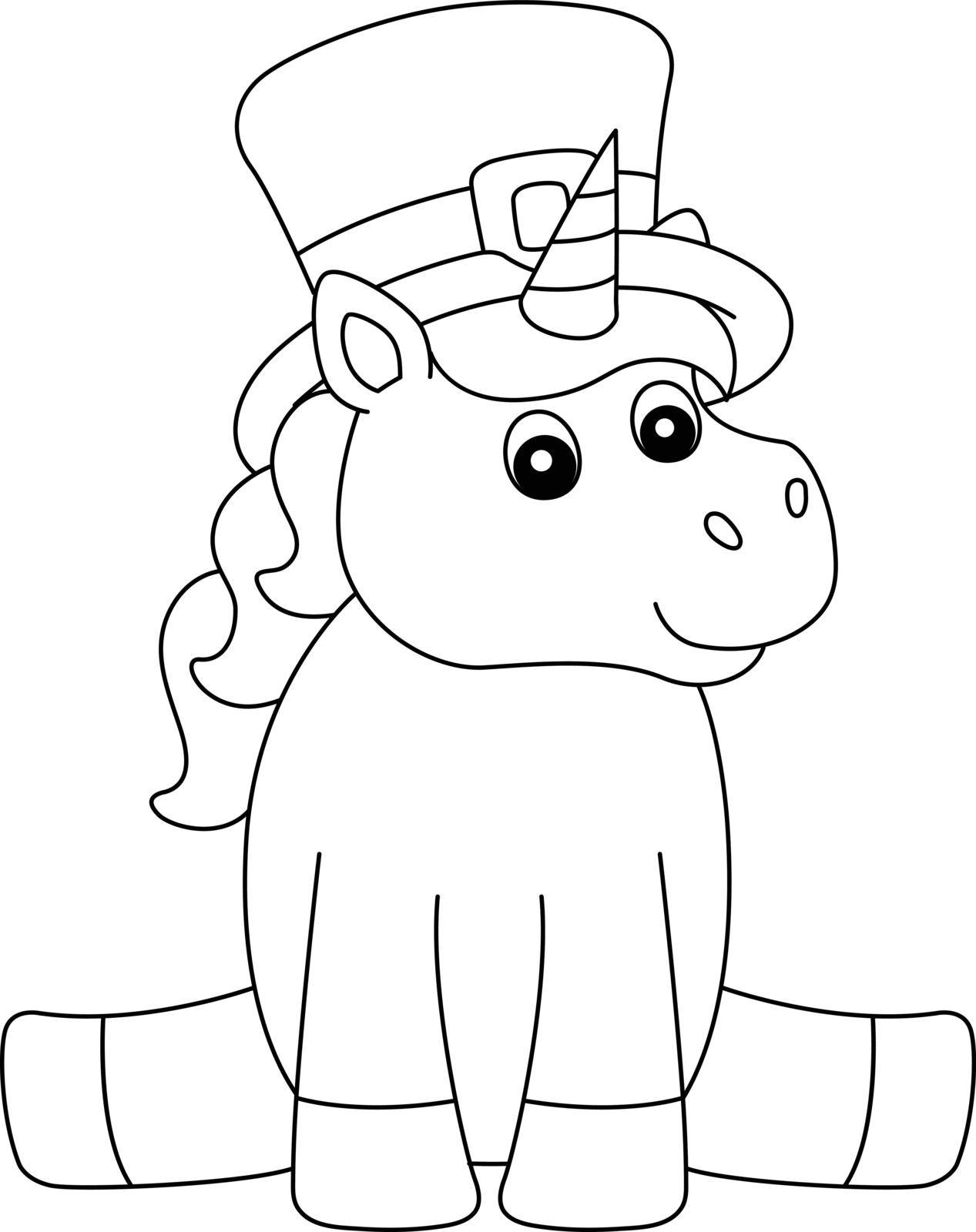 A cute and funny coloring page of an st. Patrick day unicorn. Provides hours of coloring fun for children. To color, this page is very easy. Suitable for little kids and toddlers.